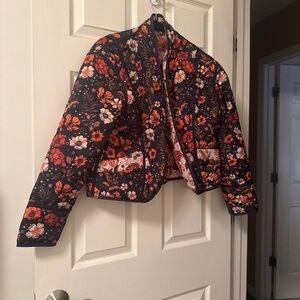 Simply Southern Black Floral Quilted Cropped Puffer Jacket